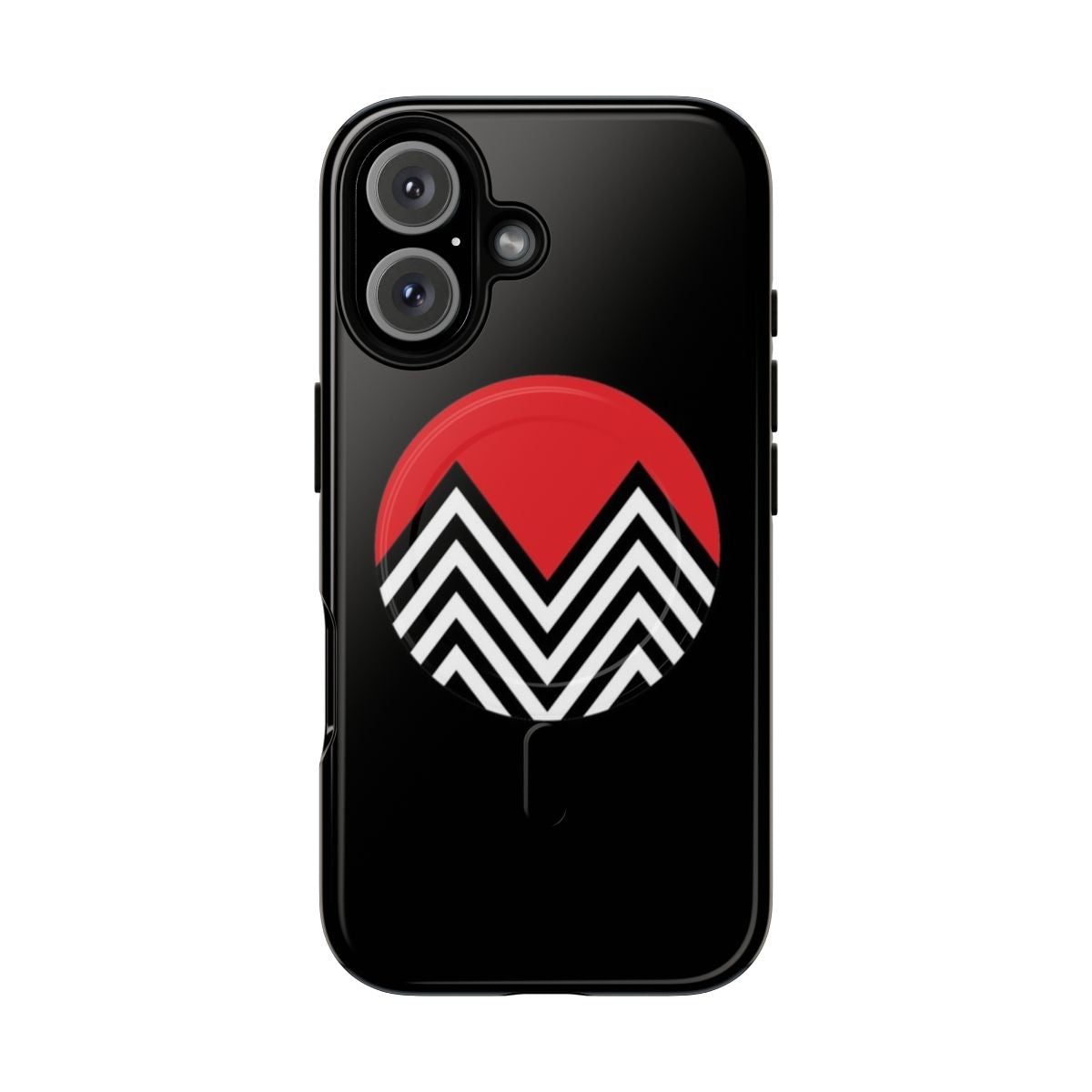 A phone case featuring an abstract geometric design inspired by the Black Lodge from the TV series Twin Peaks.