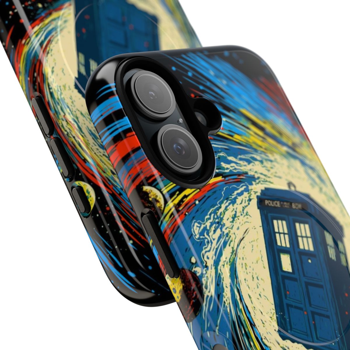 Artistic space and time vortex design on a magnetic tough phone case - Detail