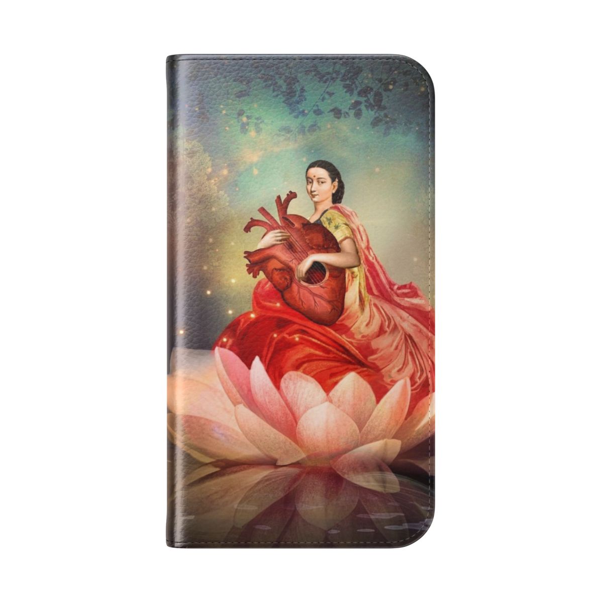 Digital artwork phone case featuring a collage of vintage fantasy elements like the knight of cups and surreal illustrations. - Folded Back