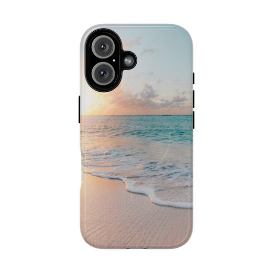 Tropical ocean sunset scene on a clear tough magnetic phone case