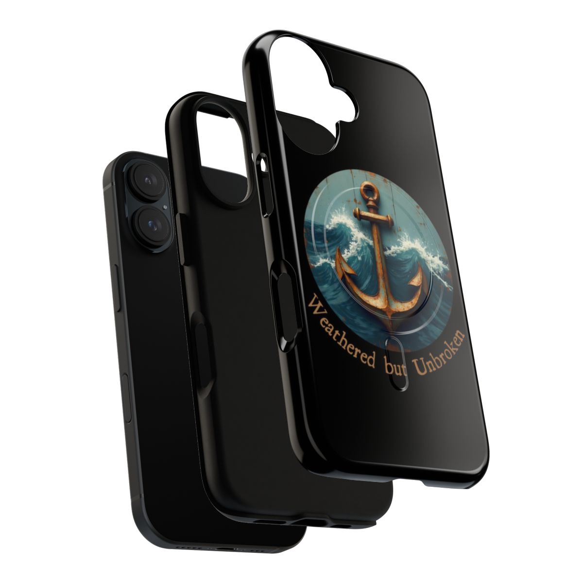 Rustic vintage style phone case featuring a retro nautical anchor and waves design - Layers