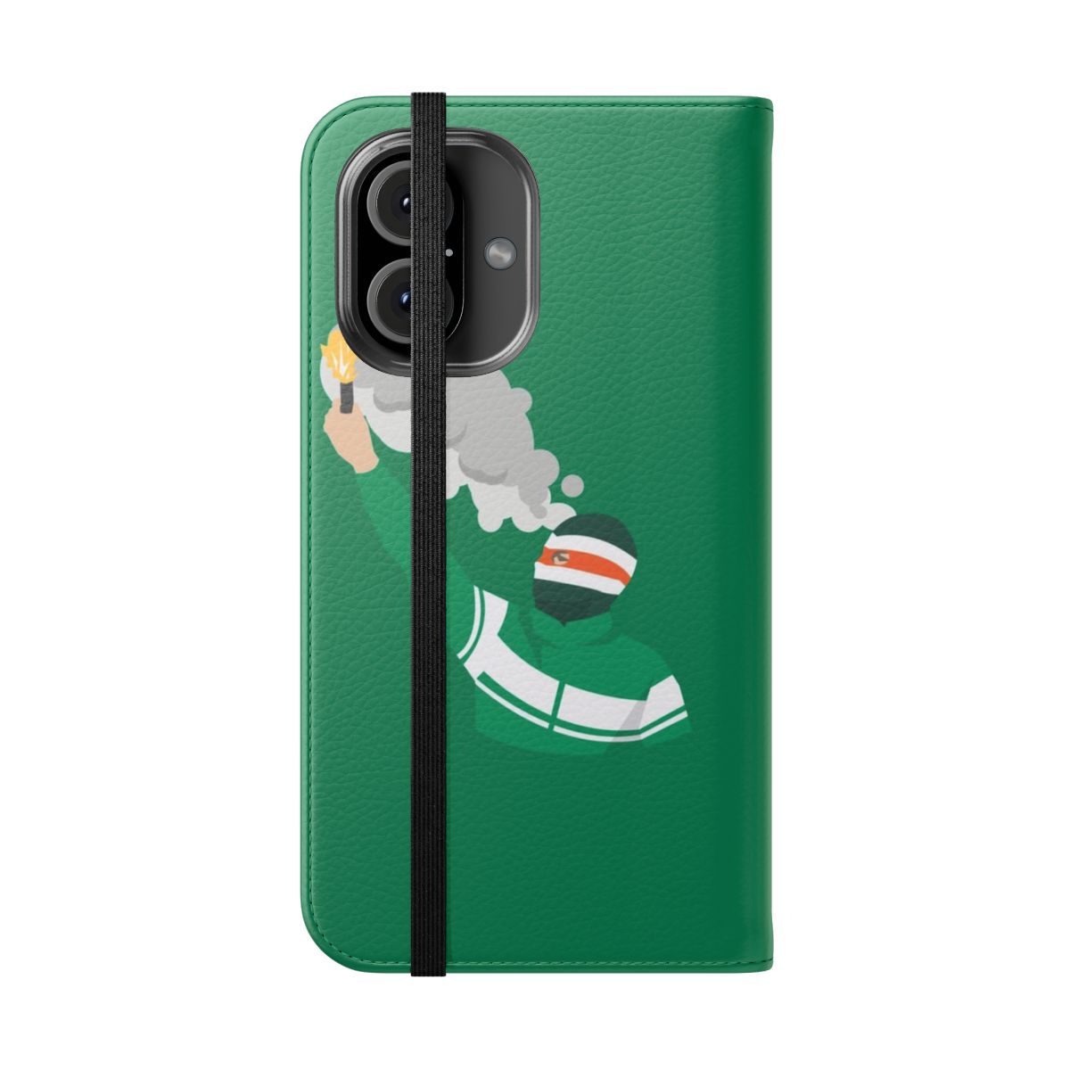 Colorful flip cover phone case design featuring Celtic FC ultras and fan imagery - Folded Front