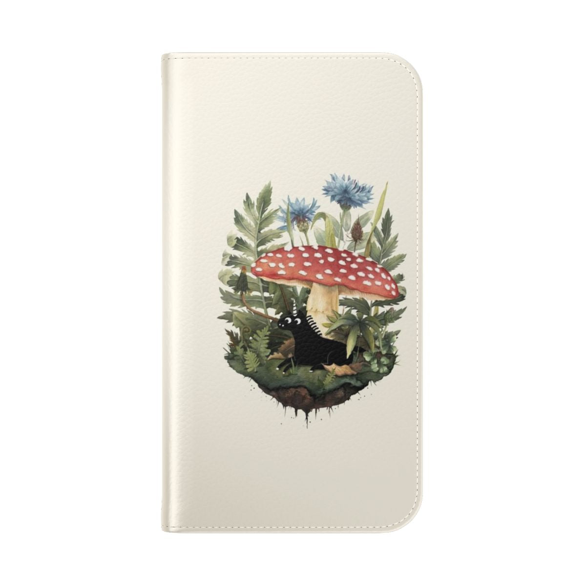 Botanical floral watercolor phone case with whimsical unicorn design - Folded Back