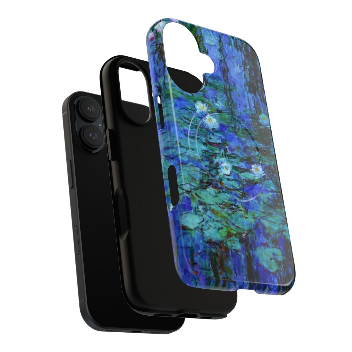 Magnetic tough phone case featuring Claude Monet's "Water Lilies - Blue Water Lilies" impressionist artwork - Layers