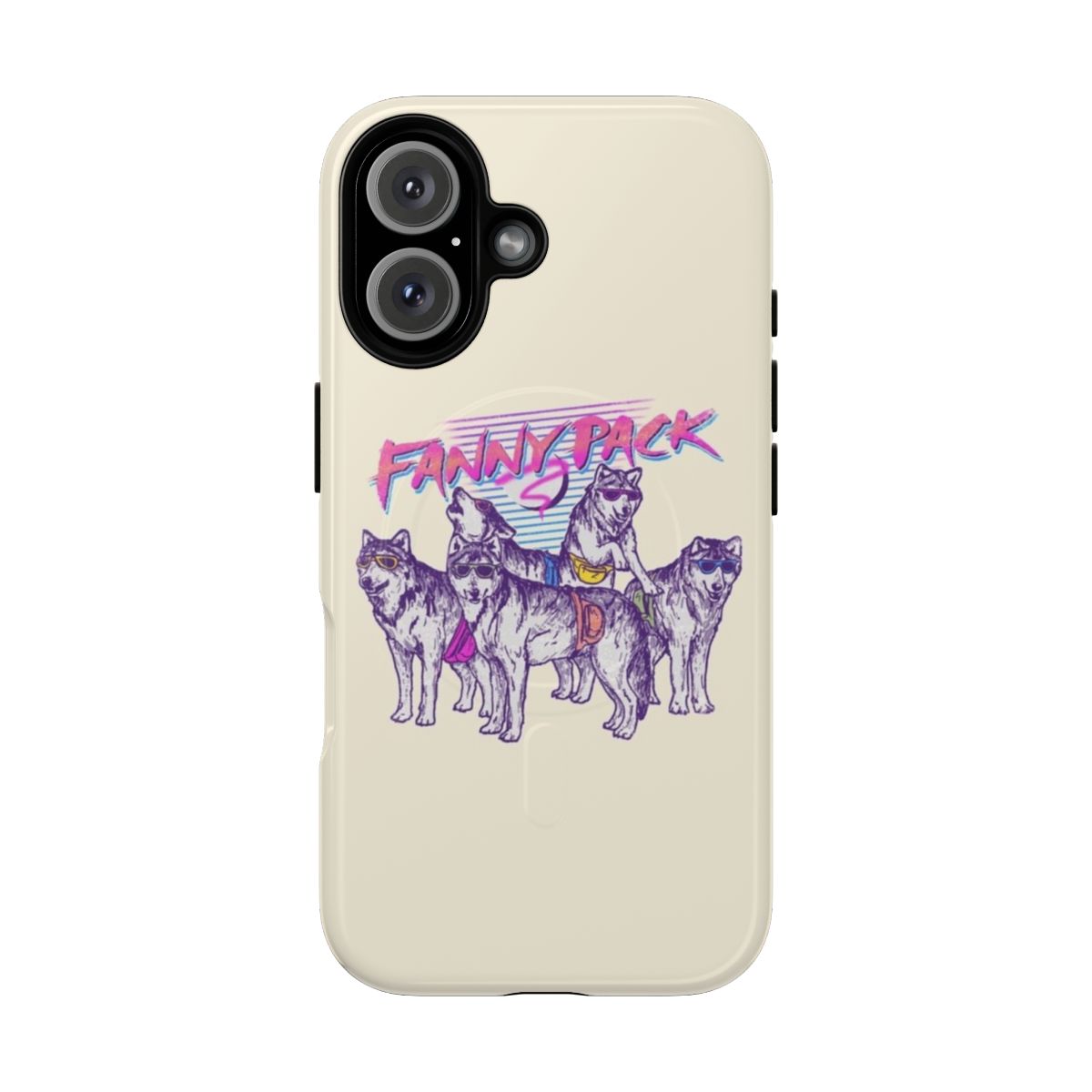 Retro-inspired phone case featuring a wolf pack design