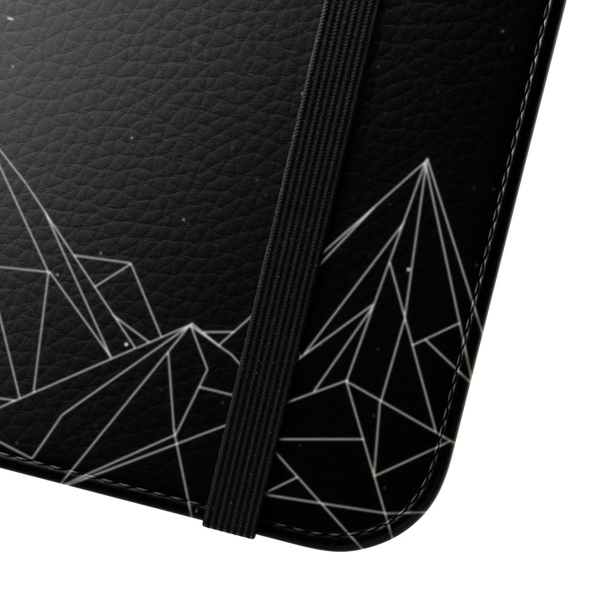 Geometric night court mountains design on a black flip cover phone case - Close Up