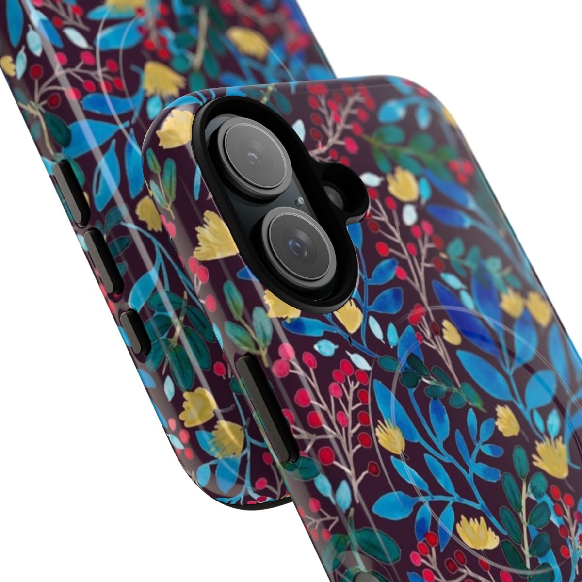 Autumnal floral pattern design on a magnetic tough phone case - Detail