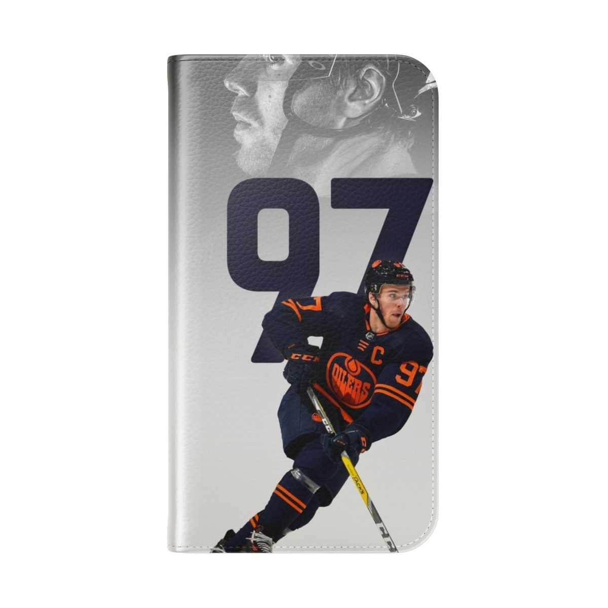 Phone case with artwork of hockey player Connor McDavid - Folded Back