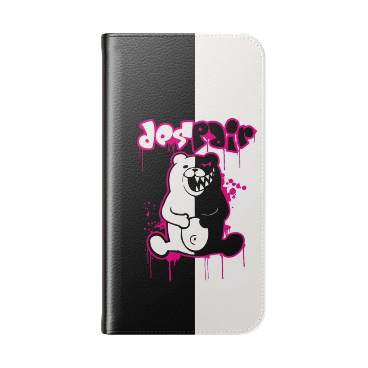 Monokuma inspired anime-style pink flip phone case - Folded Back