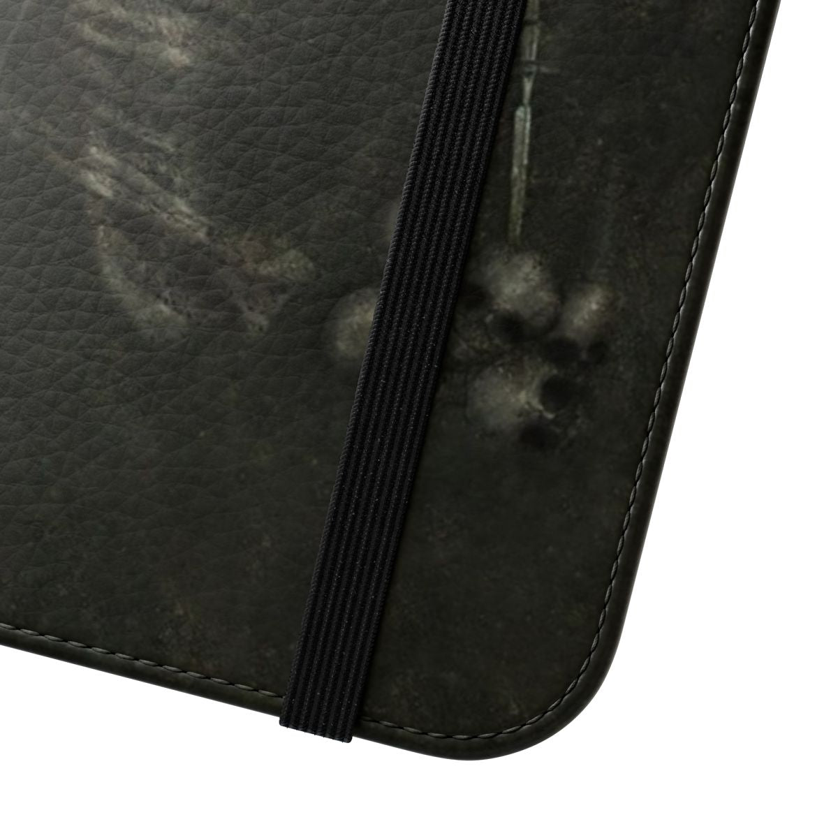 Flip cover phone case with a dark, medieval-style door design inspired by the popular video game Skyrim. - Close Up