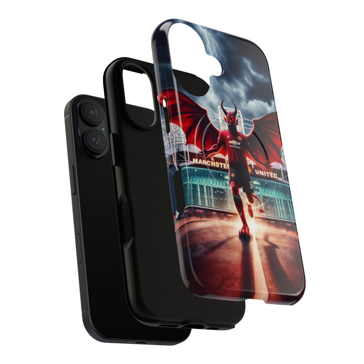 Magnetic tough phone case featuring stylized Manchester United Red Devil football/soccer mascot artwork - Layers