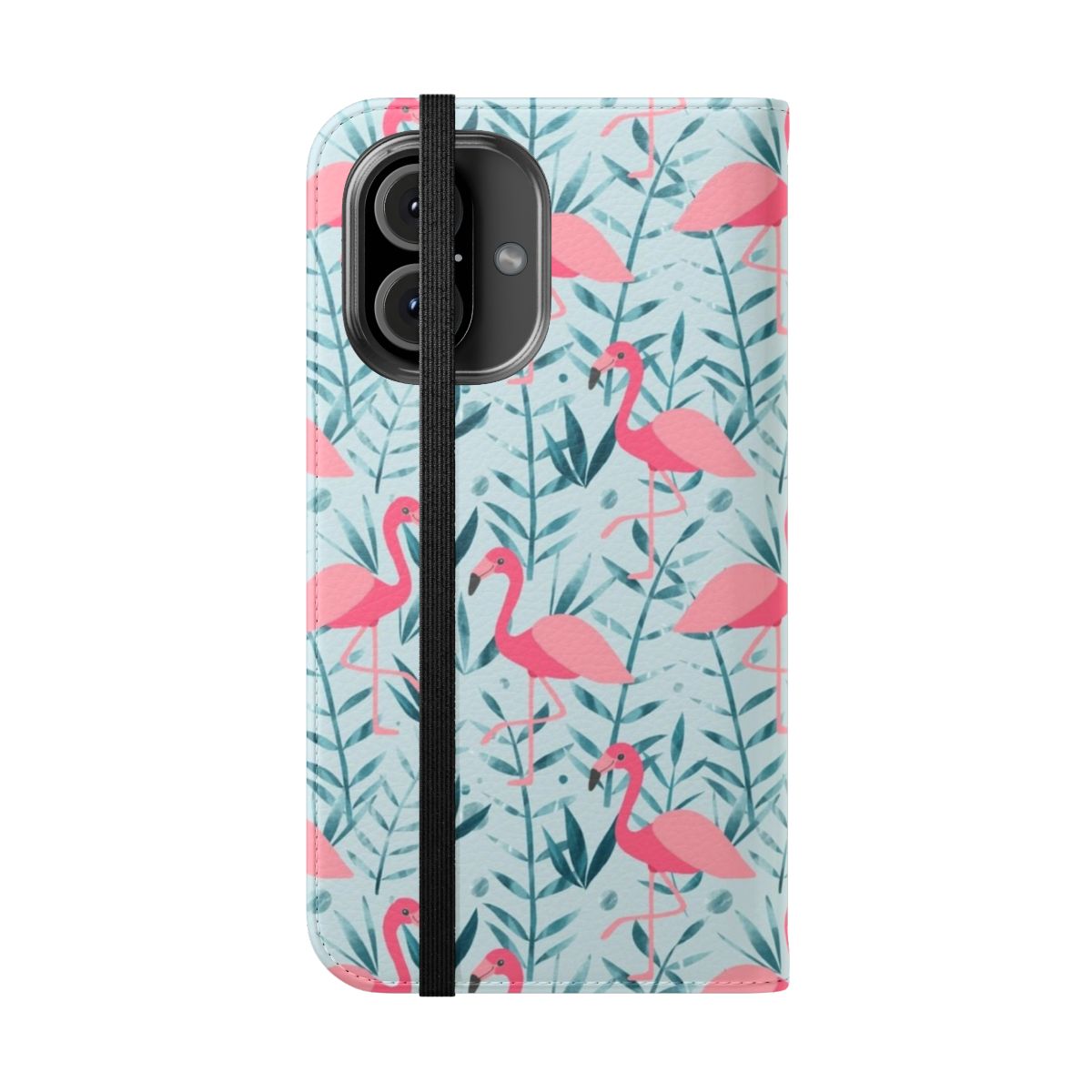 Image of a flamingo and floral pattern phone case - Folded Front