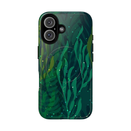 Magnetic phone case with a tranquil underwater emerald forest design