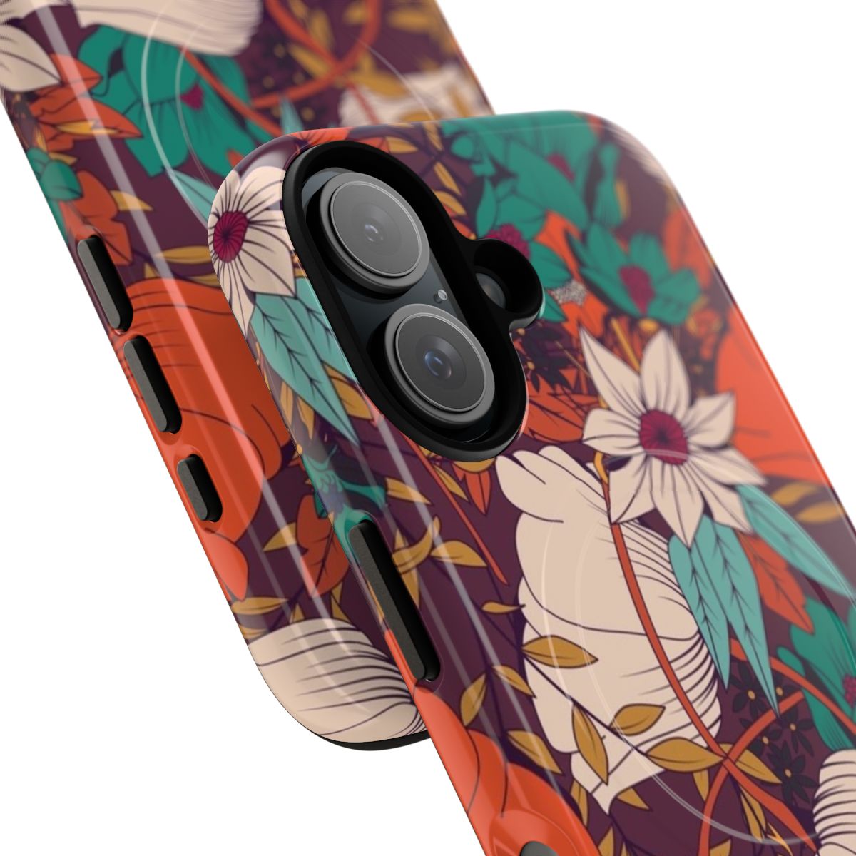 Botanical pattern magnetic tough phone case featuring a floral and nature-inspired design - Detail