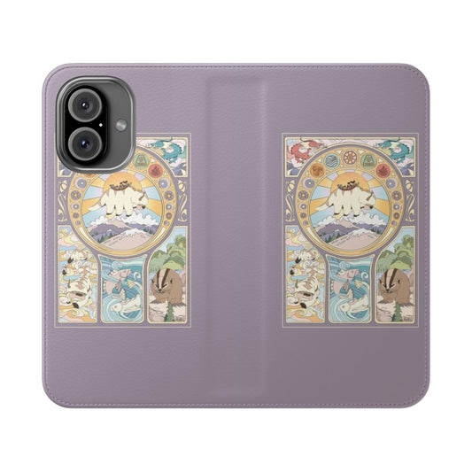 Vibrant Art Nouveau-style illustration of Avatar: The Last Airbender's Team Avatar and original benders on a flip cover phone case.