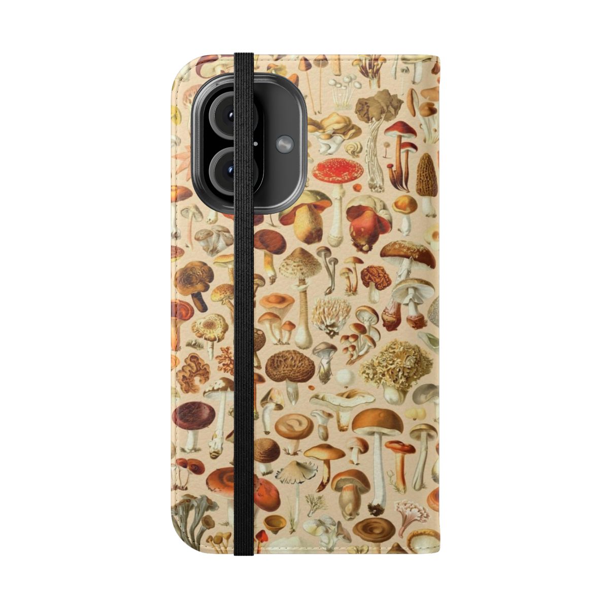 Vintage-style mushroom illustrations on a protective phone case cover - Folded Front