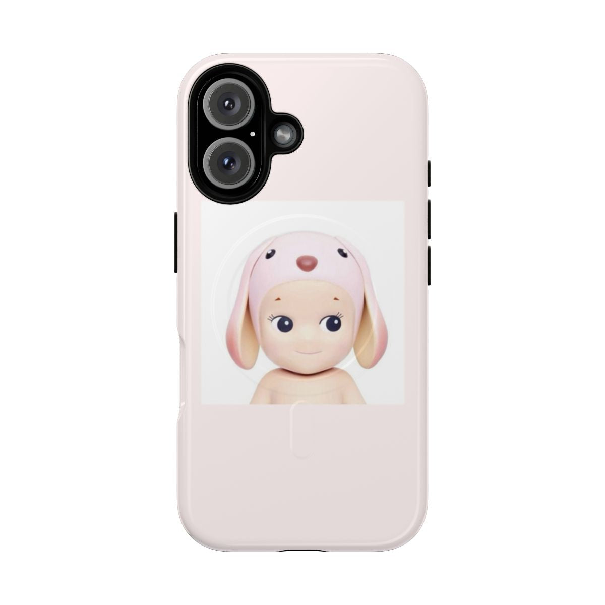 A pink rabbit phone case with a magnetic tough design