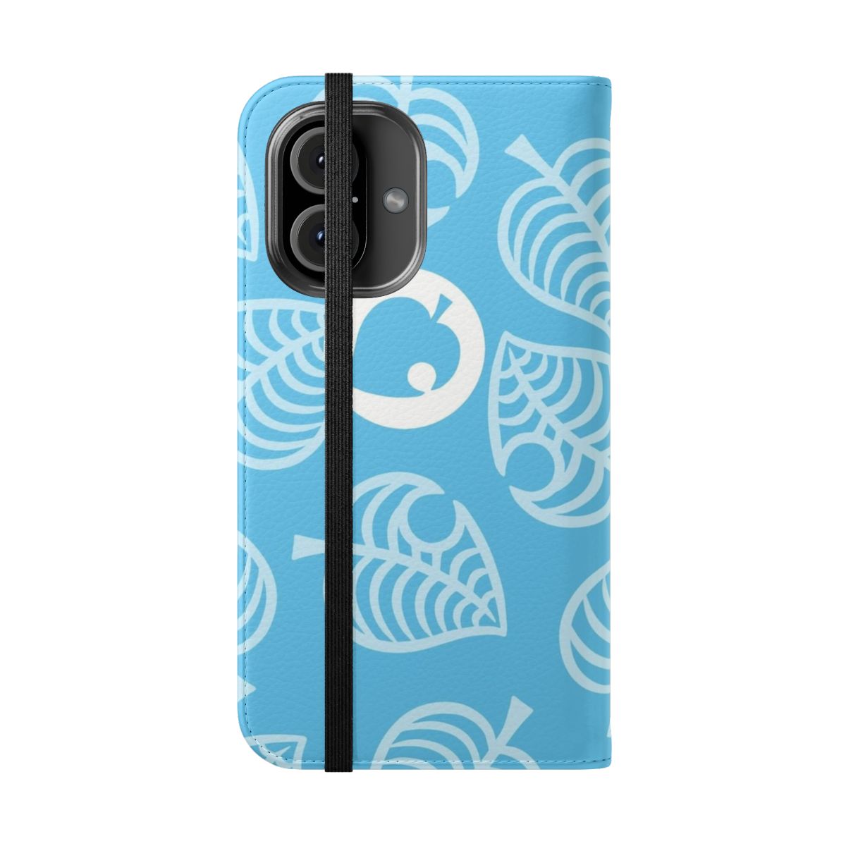 Blue flip phone case with Animal Crossing Nook design - Folded Front