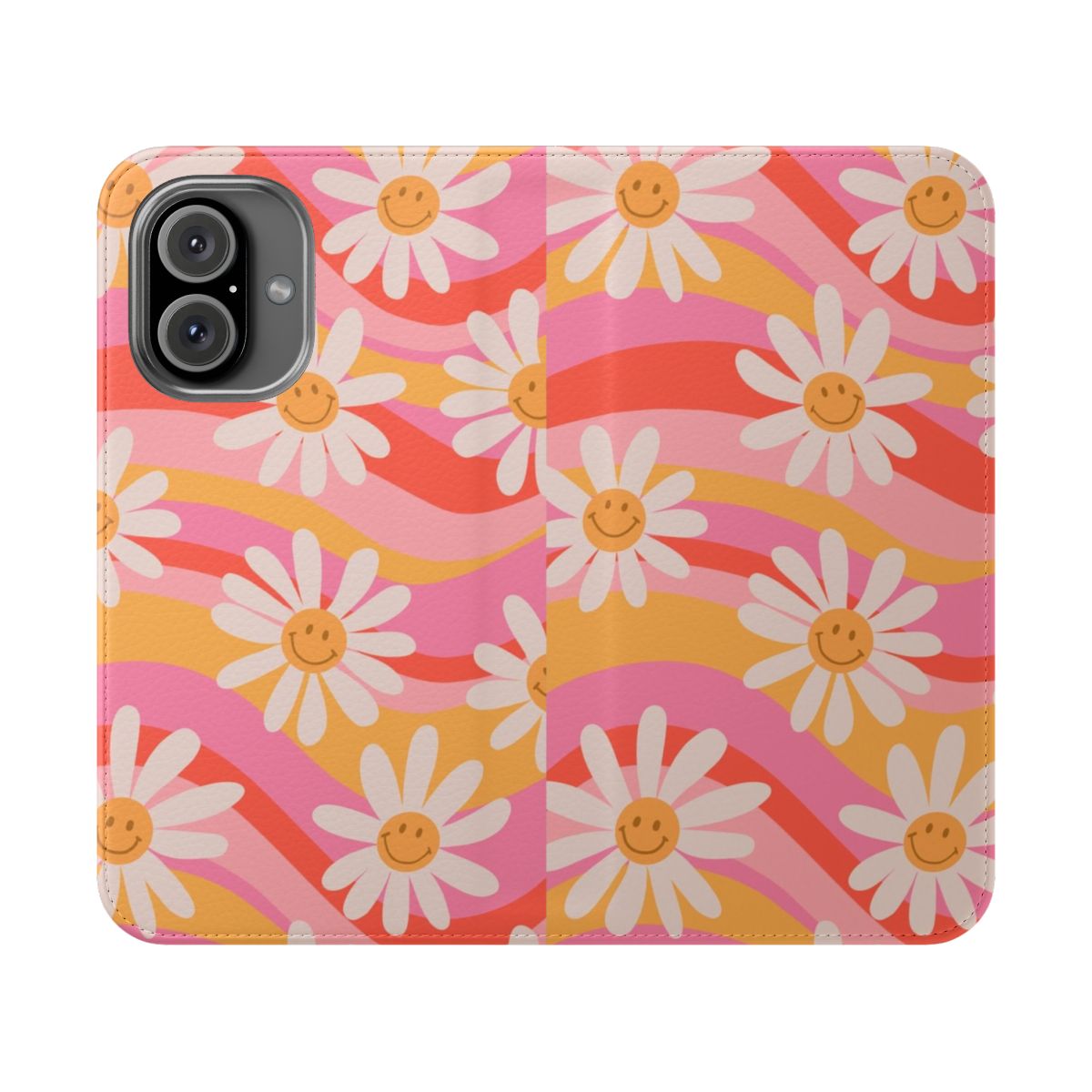 Vibrant wavy daisies pattern on a flip cover phone case