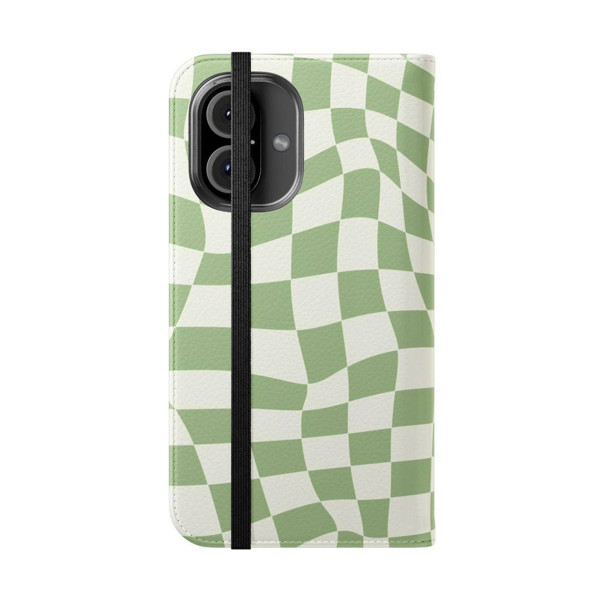 Sage green liquid warped checker pattern phone case - Folded Front