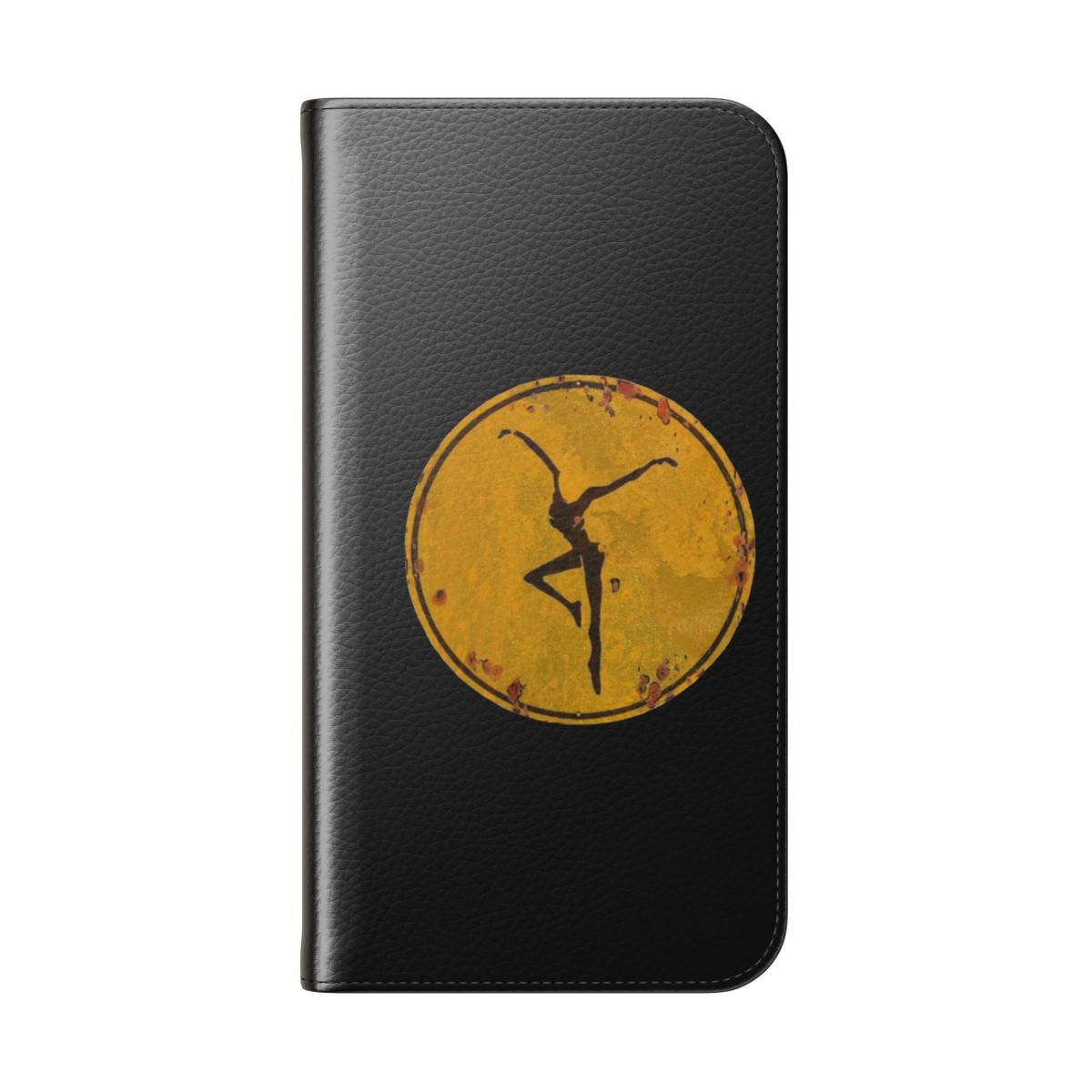 Vintage-style metal flip phone case featuring a firedancer design inspired by the Dave Matthews Band song lyrics - Folded Back