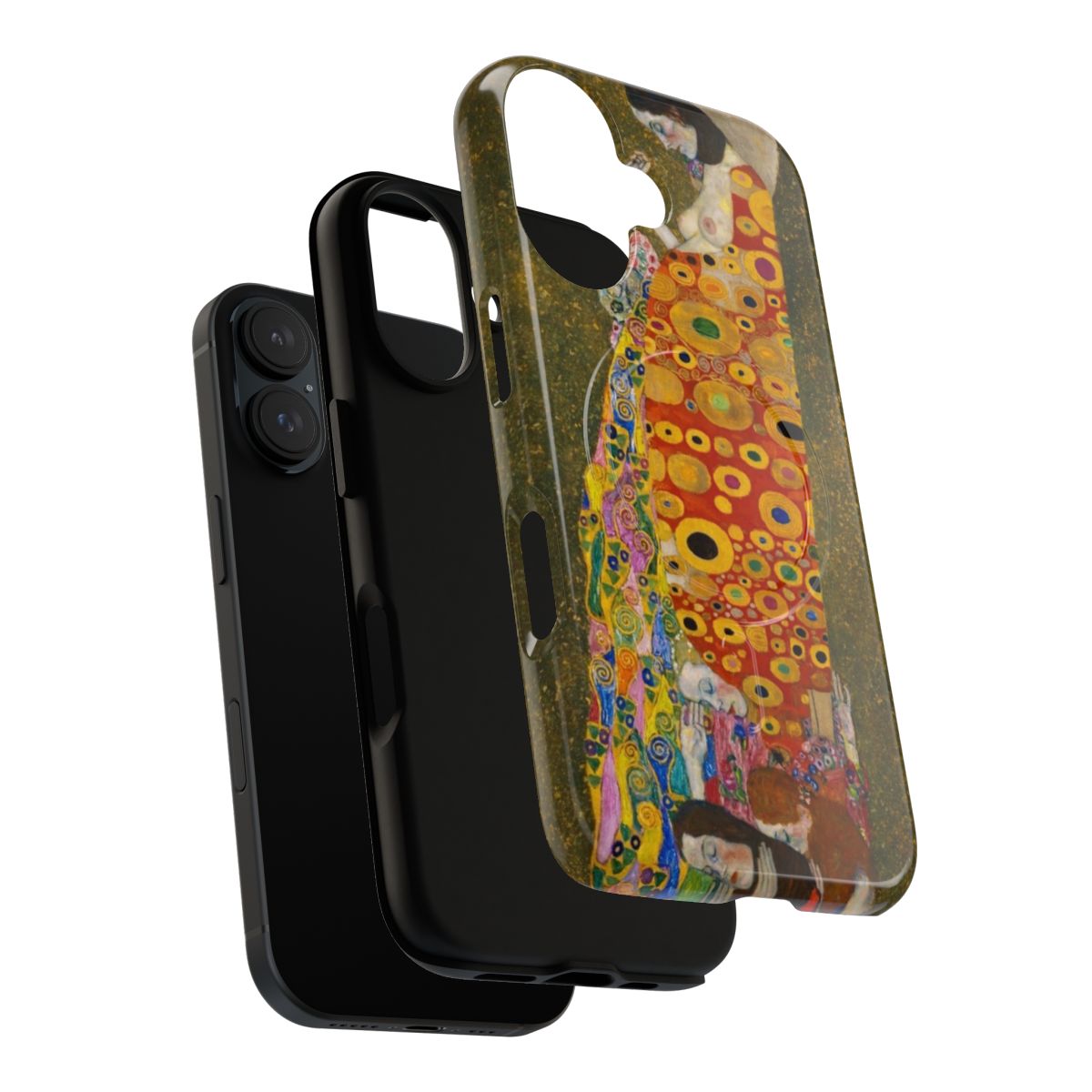 Artistic phone case with Gustav Klimt's painting "Hope II" featuring a golden and platinum design. - Layers