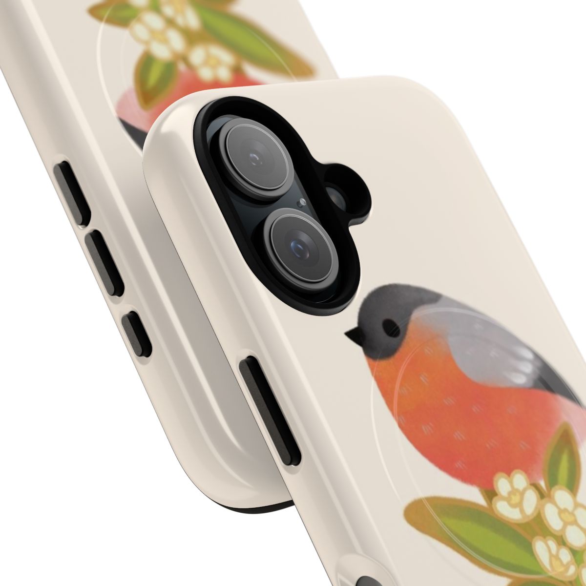 Illustration of a cute, fat Eurasian bullfinch bird on a magnetic tough phone case - Detail