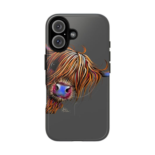 Magnetic tough phone case featuring a highland cow print with 'Sugar Lump' text on a grey background