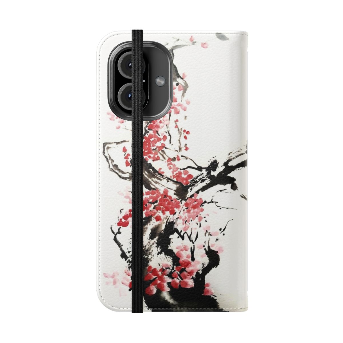 Cherry blossom Japanese ink painting design on a flip cover phone case - Folded Front