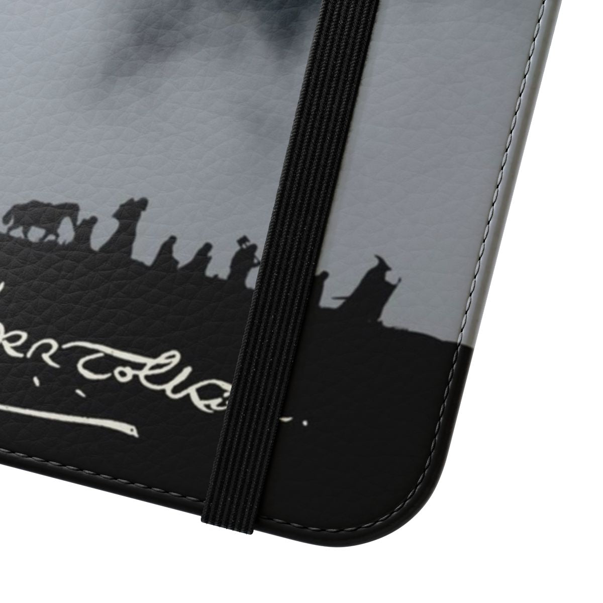 Middle-earth inspired fantasy flip cover phone case with mountain landscape design - Close Up