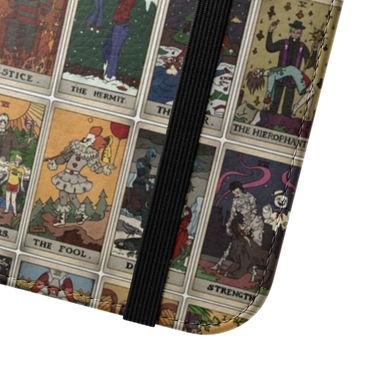 Flip phone case cover with horror tarot deck design - Close Up