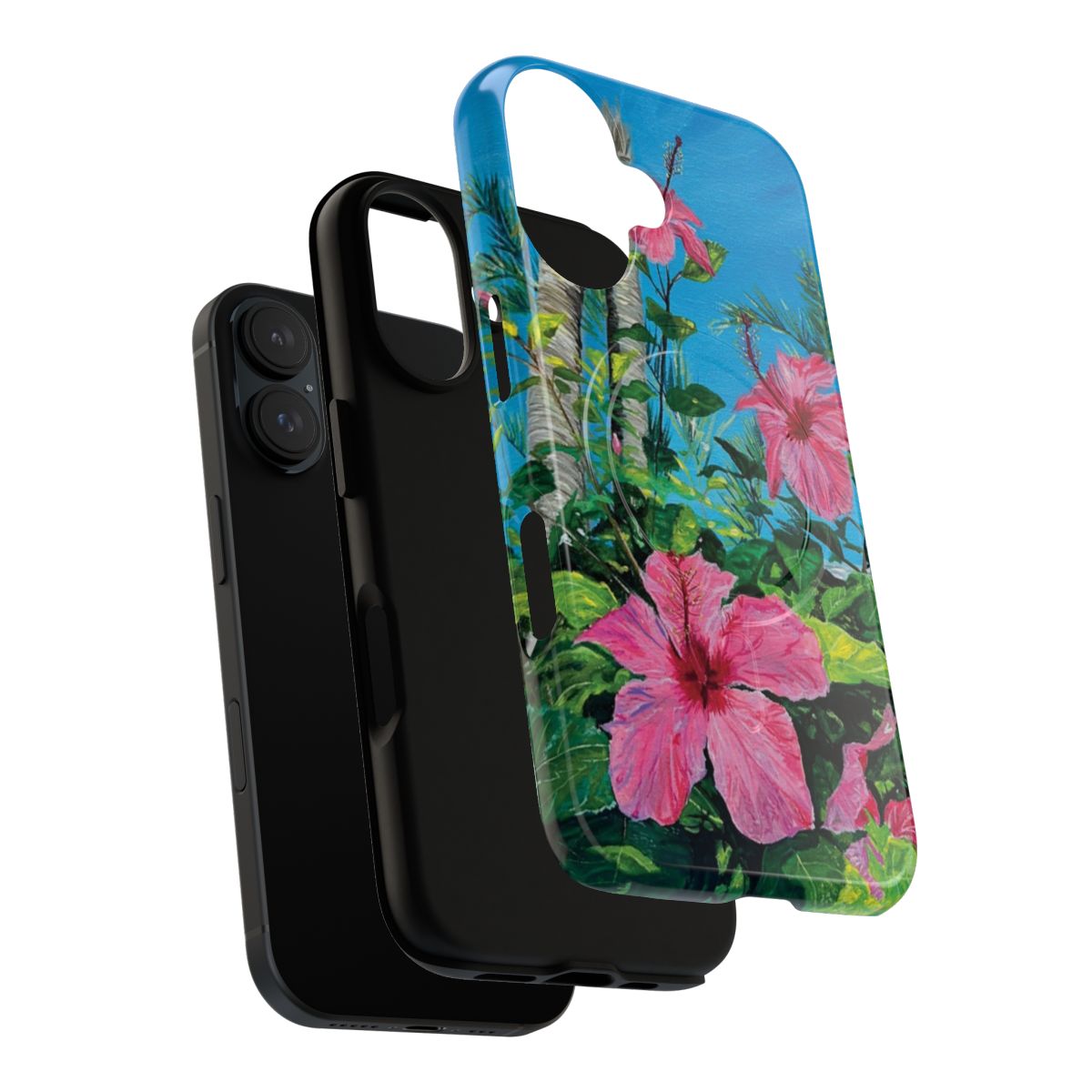 Colorful tropical hibiscus flowers on a phone case - Layers