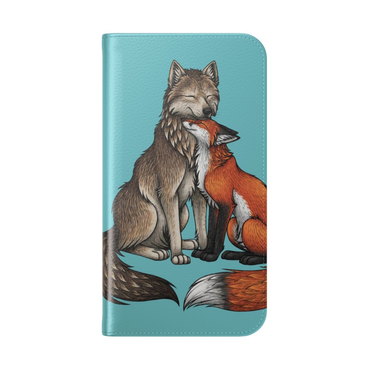 Artistic wildlife phone case cover featuring a cute wolf and fox couple in a nature design - Folded Back