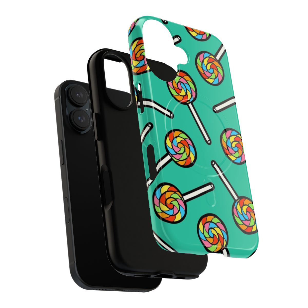 Colorful rainbow lollipop pattern on a protective phone case - Layers