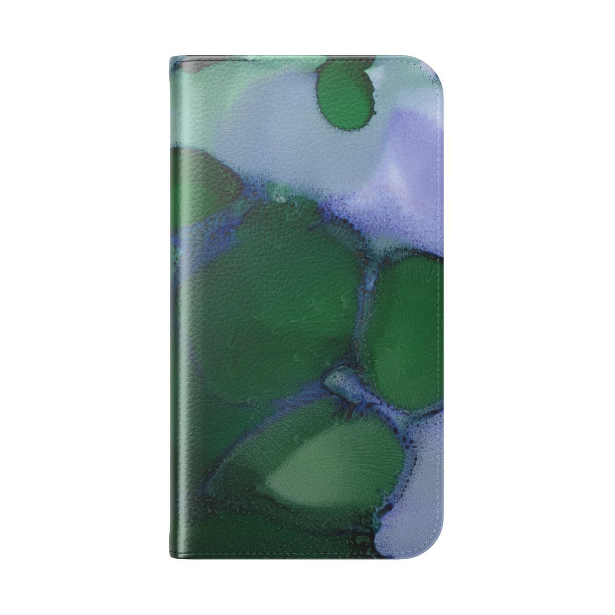 Abstract art flip cover phone case with green, modern, alcohol ink design - Folded Back