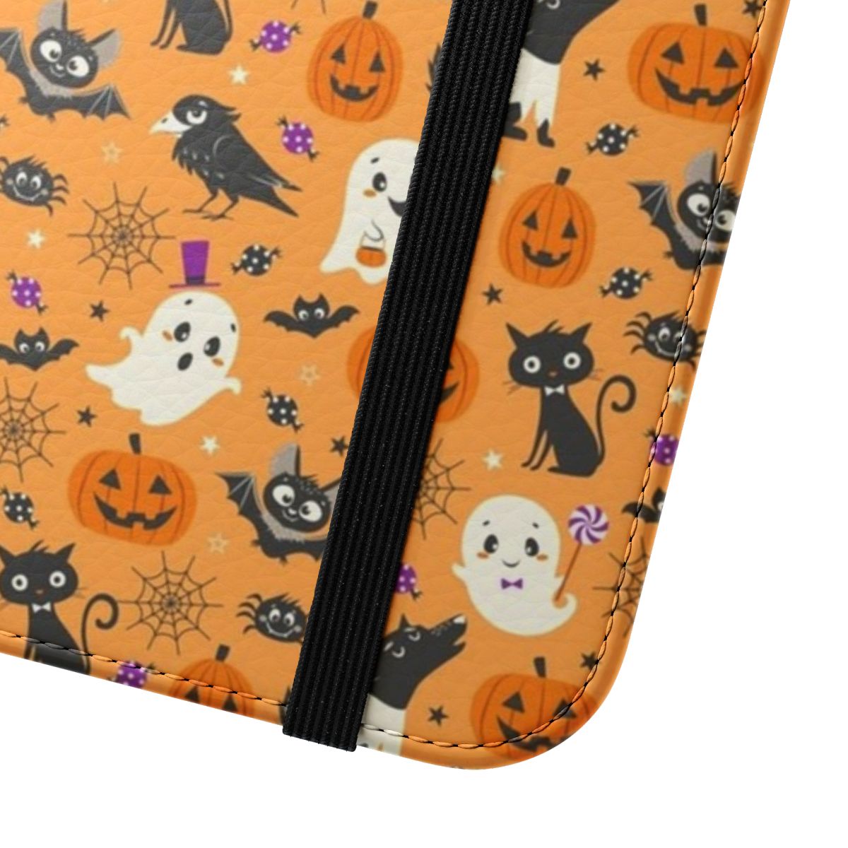 Spooky cute ghost pattern on a flip phone case cover - Close Up