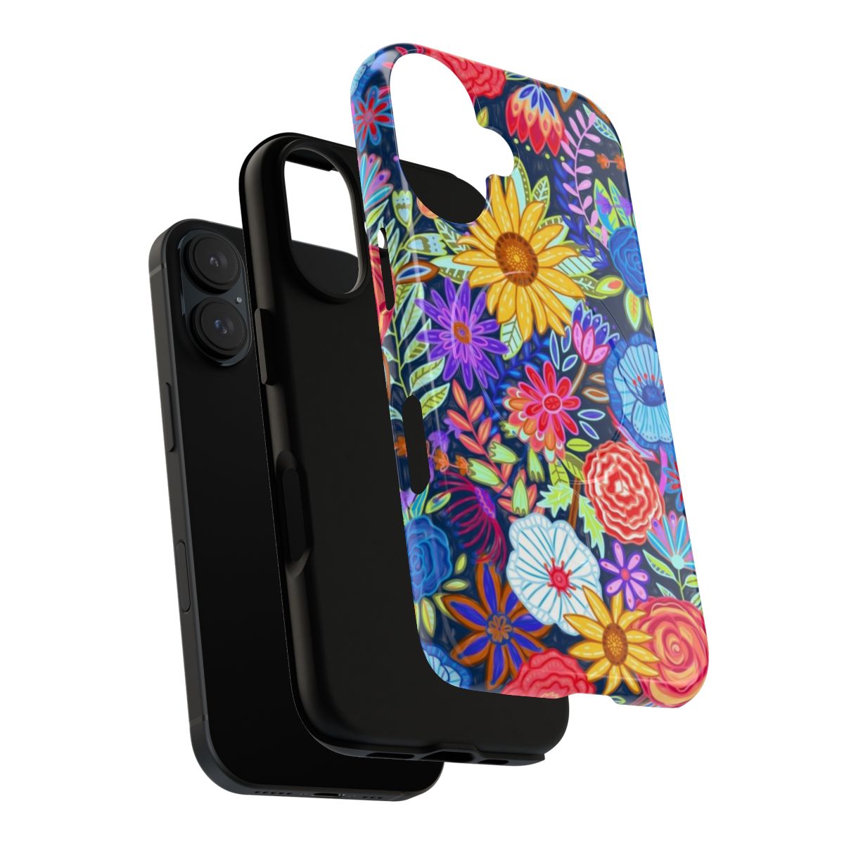 Colorful and vibrant floral phone case design with magnetic closure - Layers