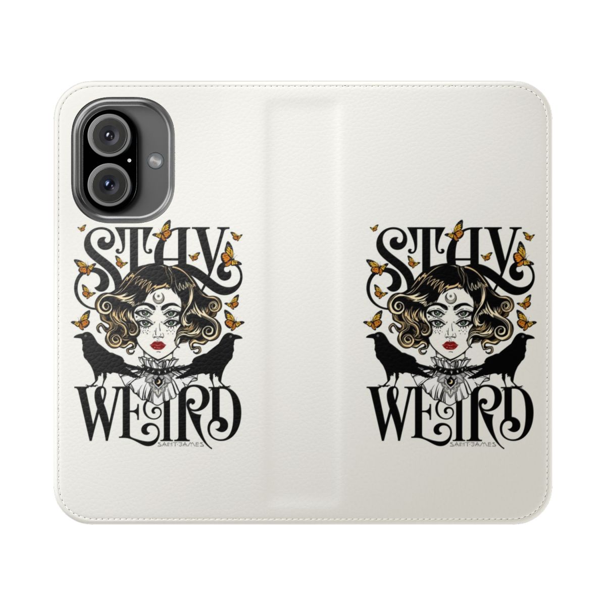 Rose and The Ravens flip cover phone case with a gothic, witchy design featuring ravens and a rose.