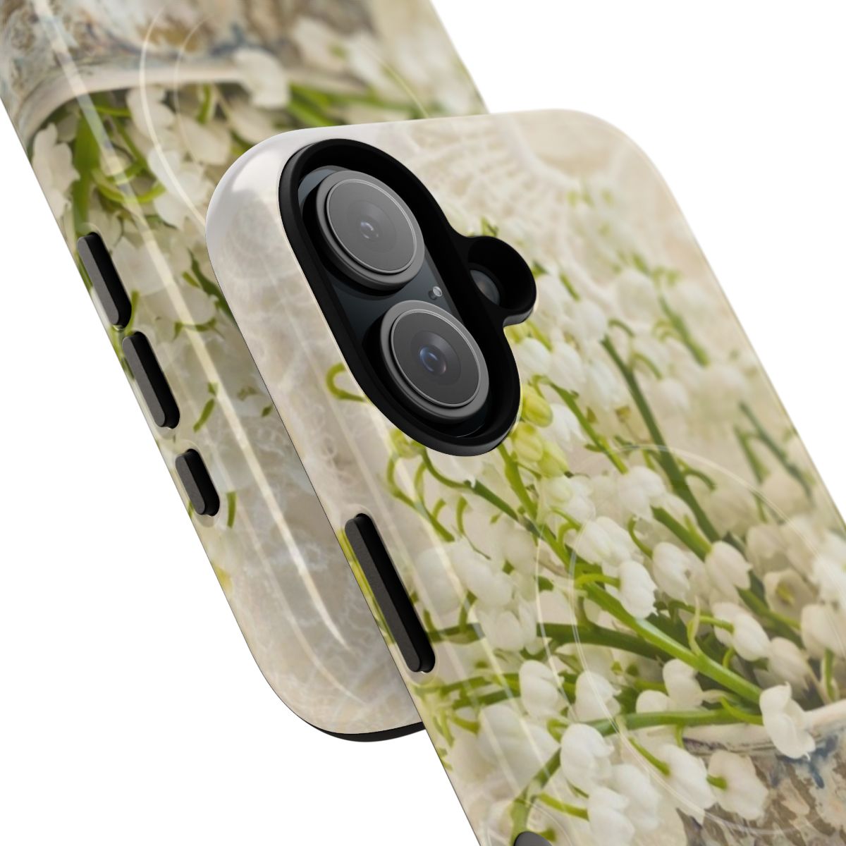 Artistic phone case featuring a beautiful lily of the valley still life design - Detail