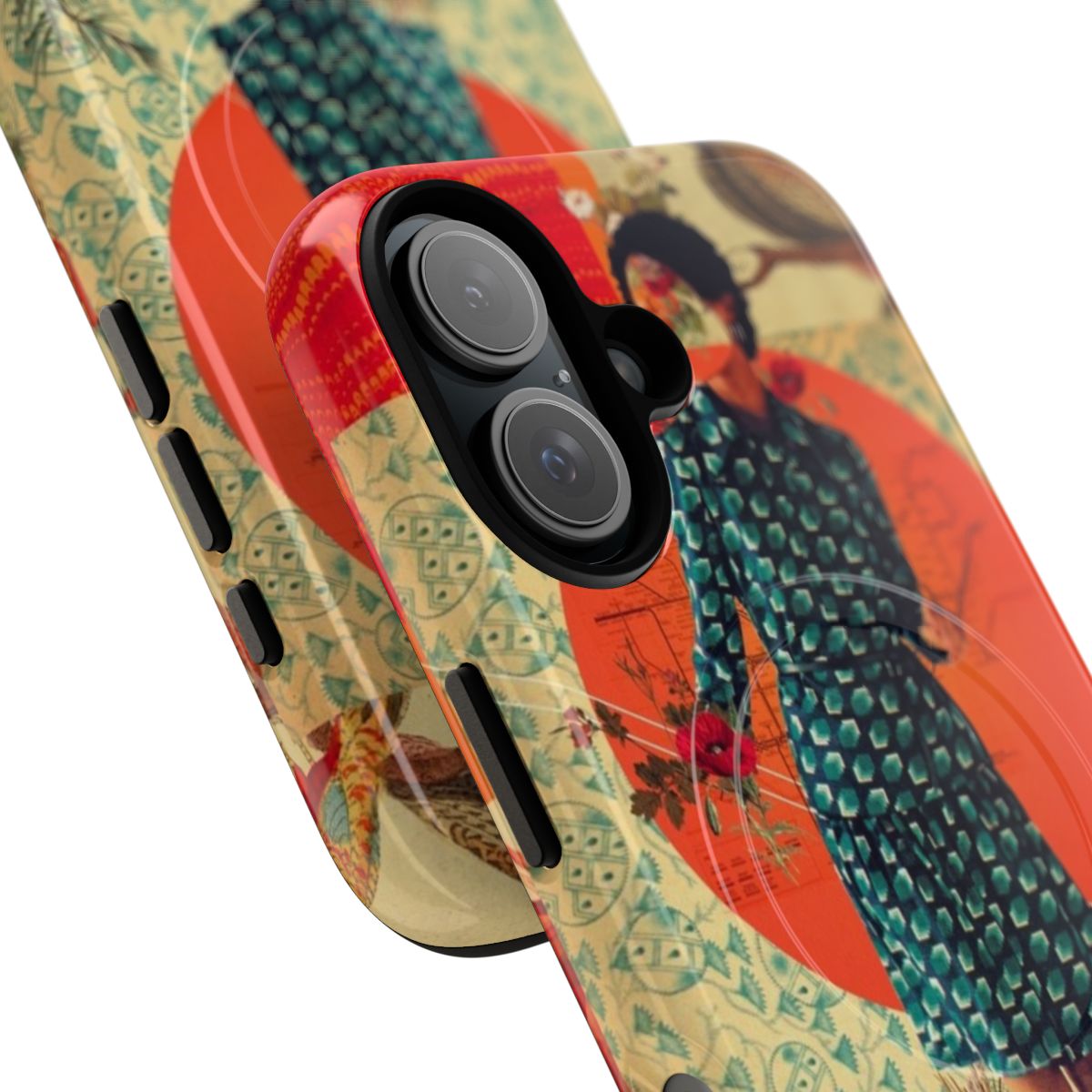 Vintage collage phone case with floral digital art and retro graphic design - Detail