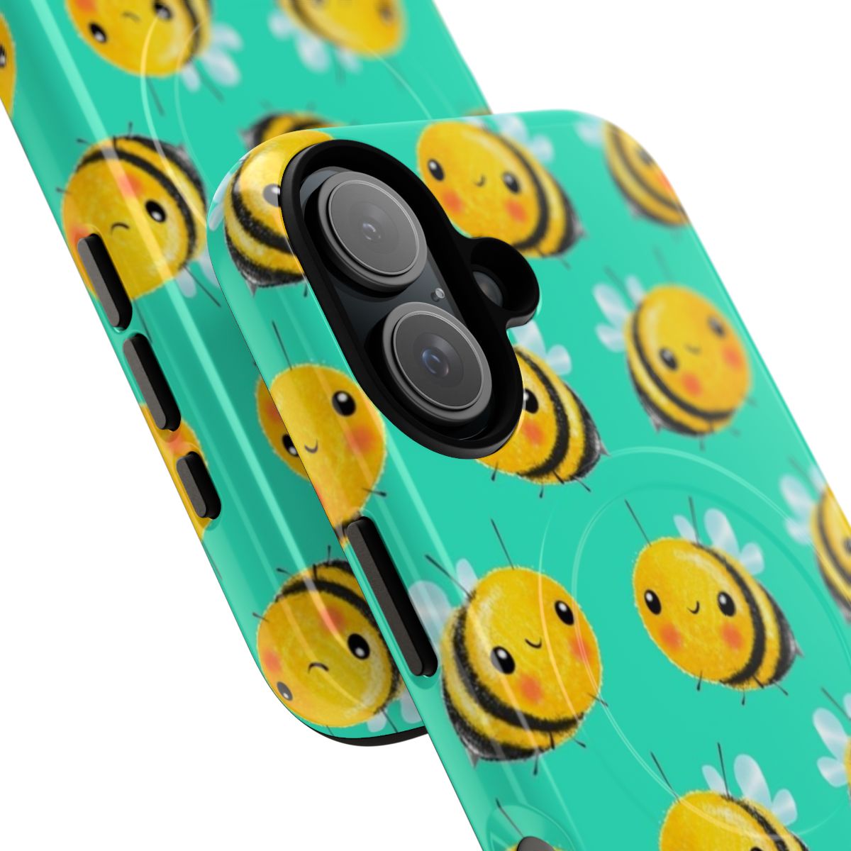 Cute bumble bee and mint patterned phone case with magnetic closure and tough protection - Detail