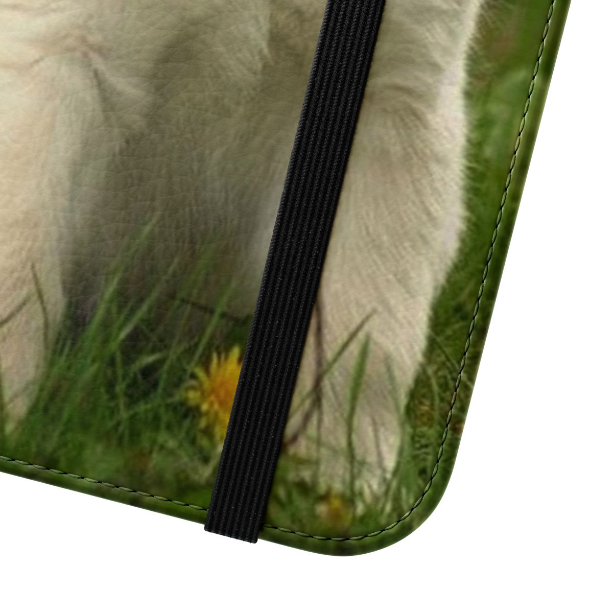 Golden retriever puppy on a flip cover phone case - Close Up