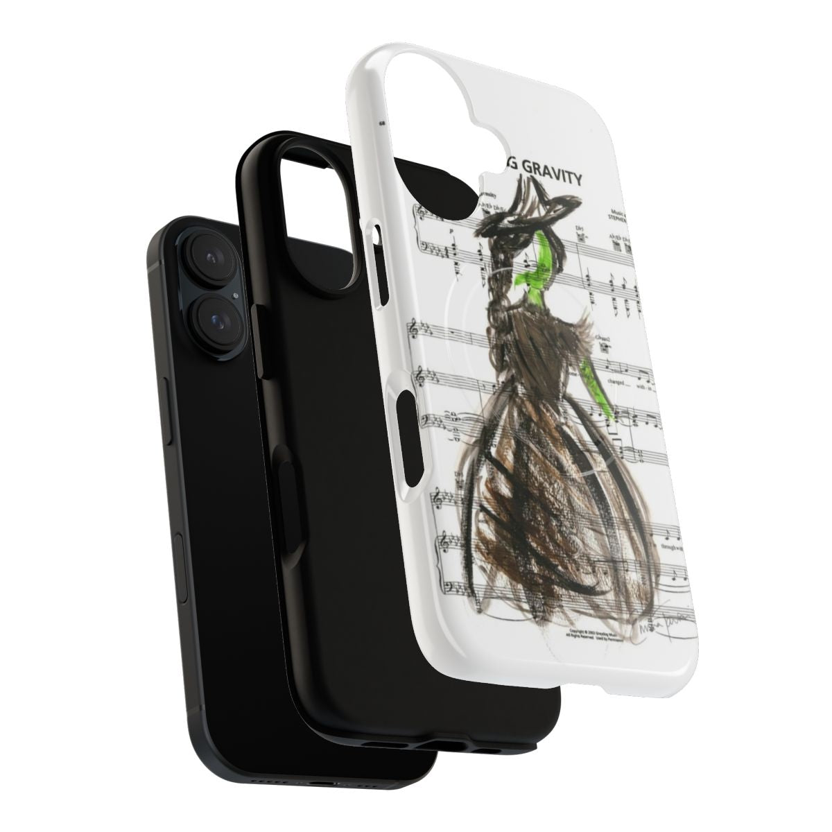 Wicked-inspired phone case featuring a watercolor illustration of Elphaba from the musical "Defying Gravity" - Layers