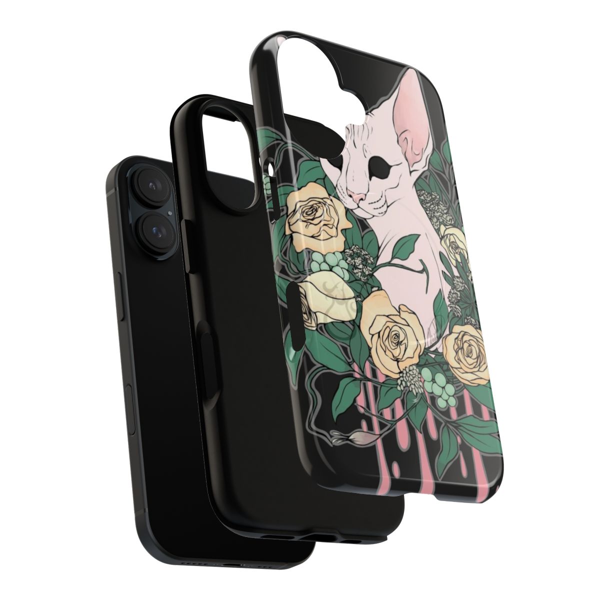 Floral cat print phone case with magnetic closure - Layers