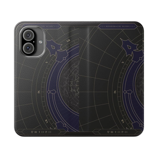 Hoshimachi Suisei inspired flip cover phone case with a stellar design