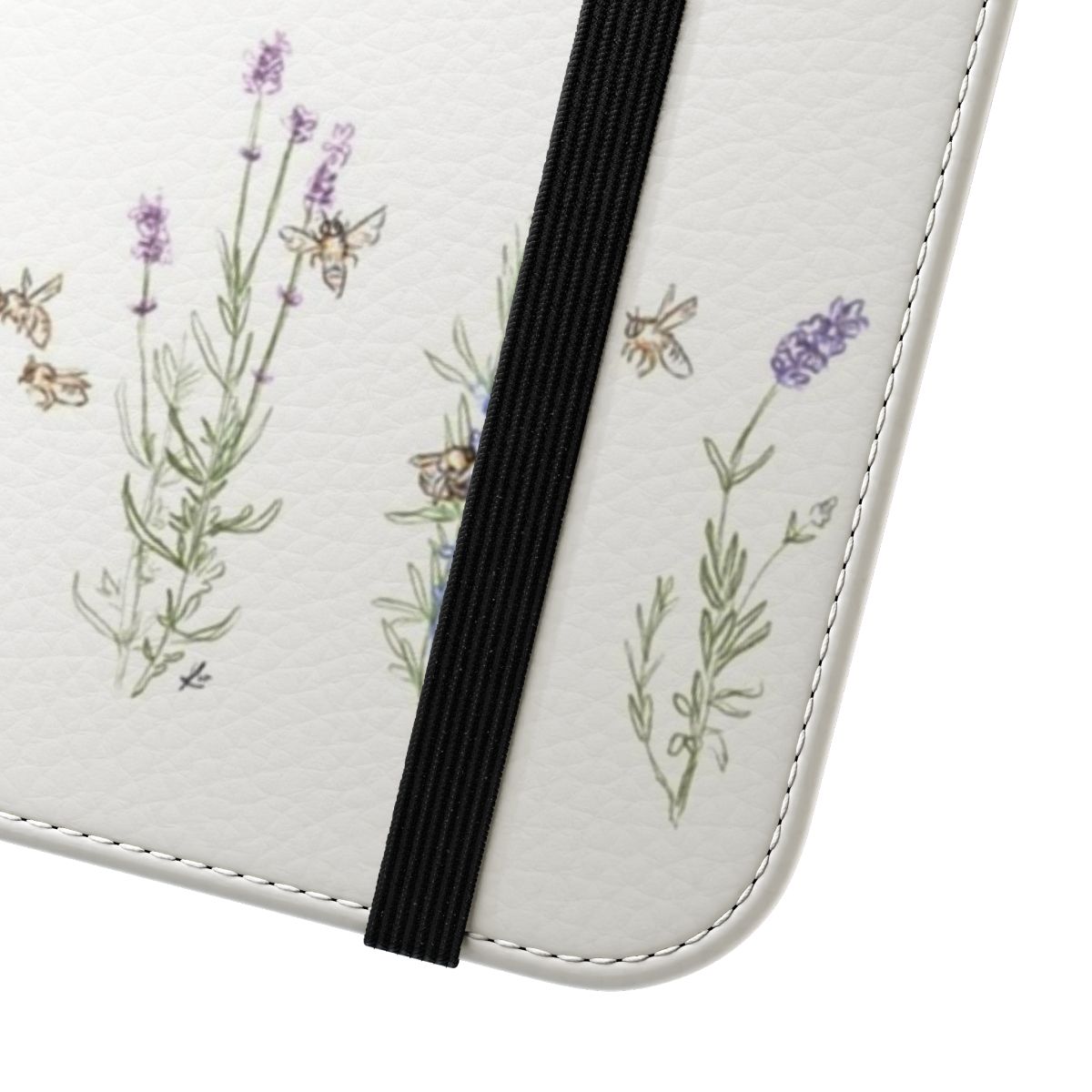 Lavender and Bees Floral Phone Case with Artistic Bee and Flower Design - Close Up