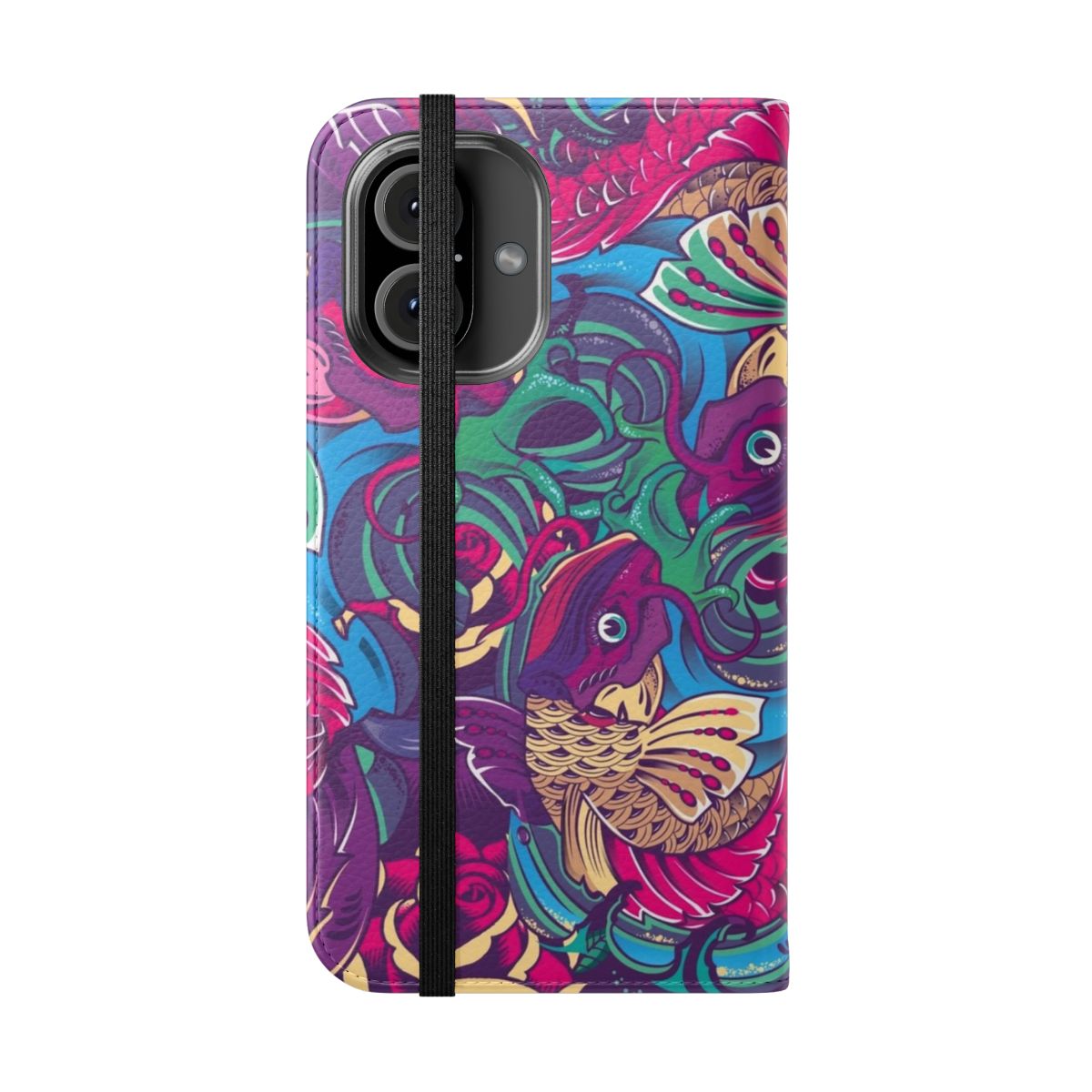 Koi fish tattoo design on a smartphone flip cover case - Folded Front