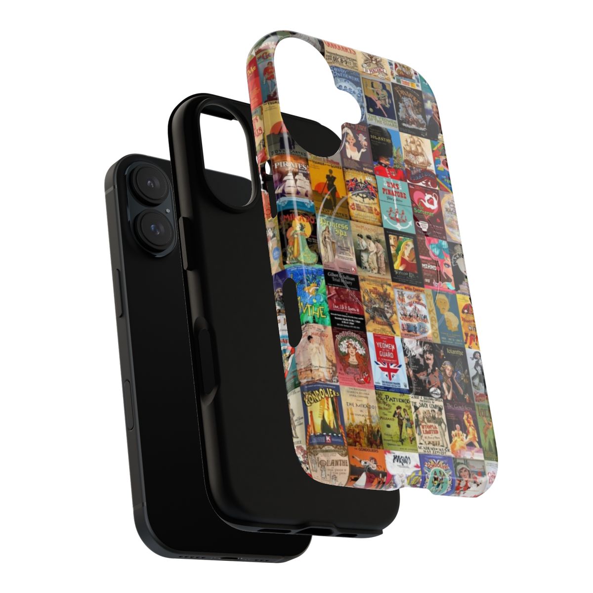 Artistic phone case featuring vintage-style Gilbert and Sullivan opera posters - Layers