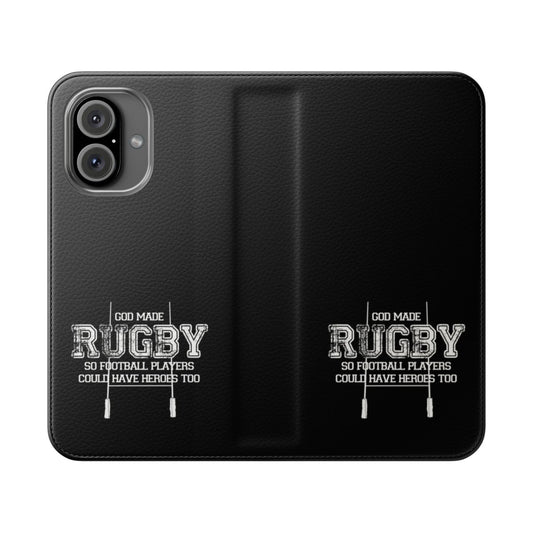 Rugby-themed flip cover phone case with team colors and design