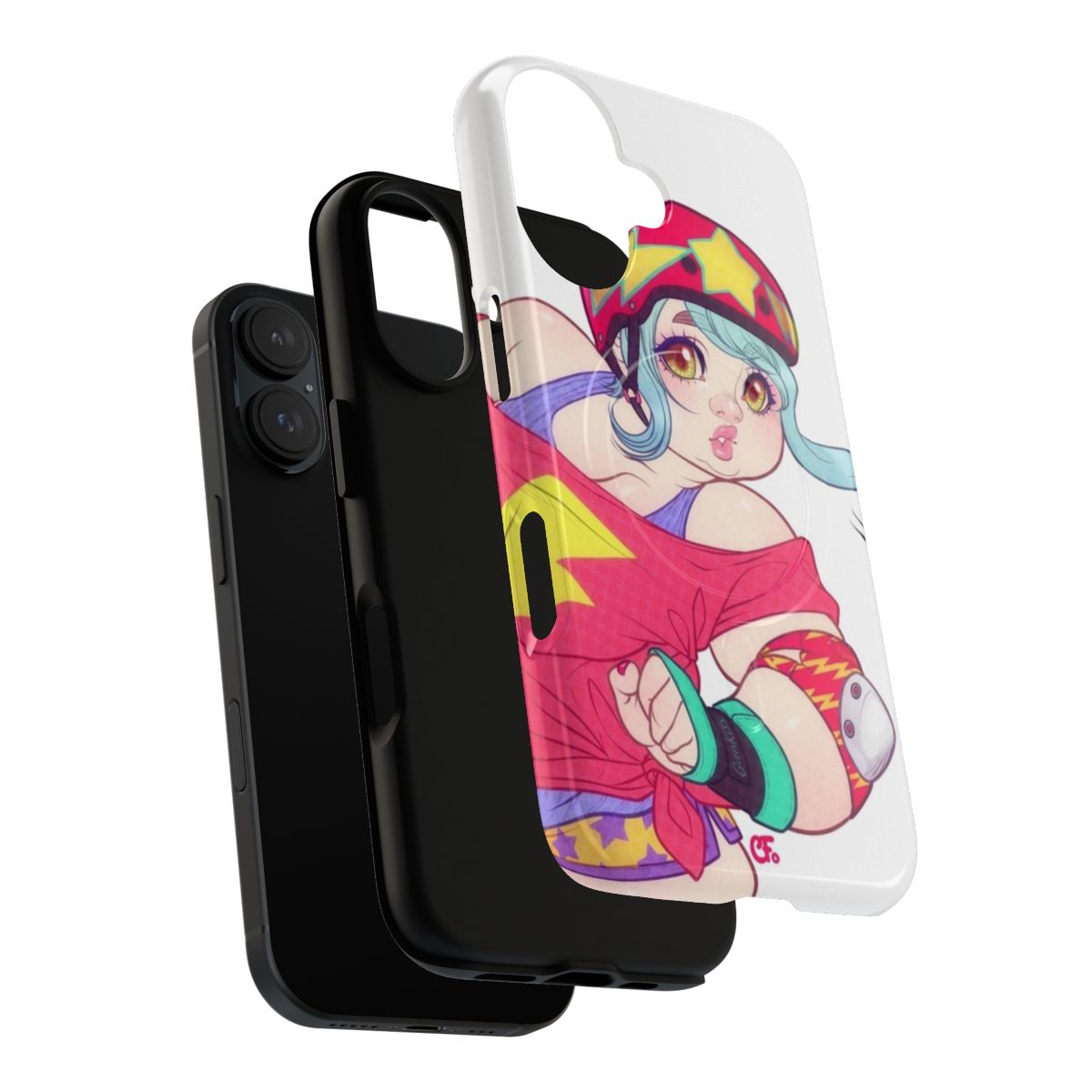 Colorful 80s-style magnetic tough phone case with roller derby design - Layers